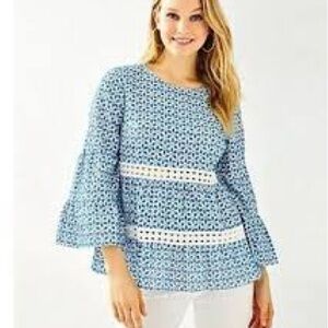 Lilly Pulitzer Zazie Eyelet Top In Peacock Blue, M